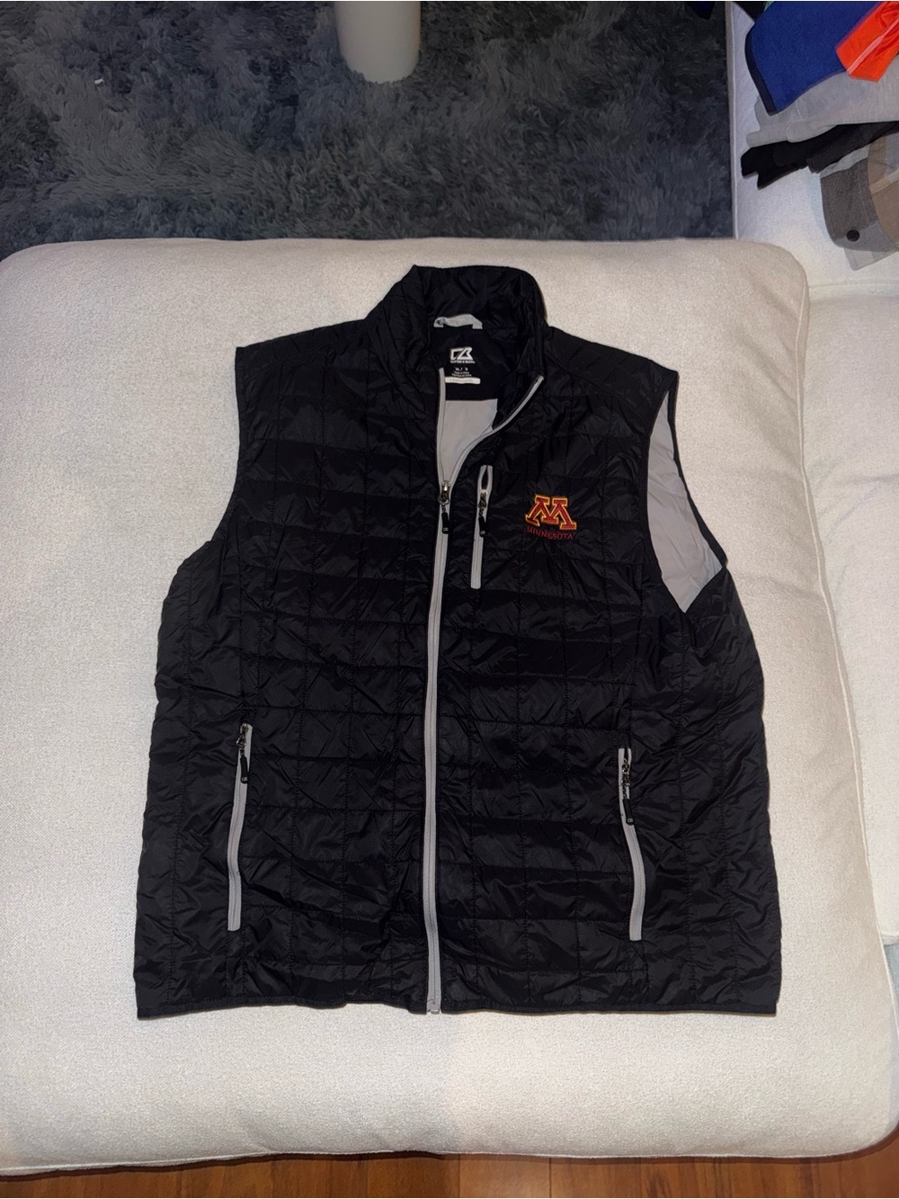 Cutter & Buck Black Quilted Vest with Maroon & Gold Minnesota Logo